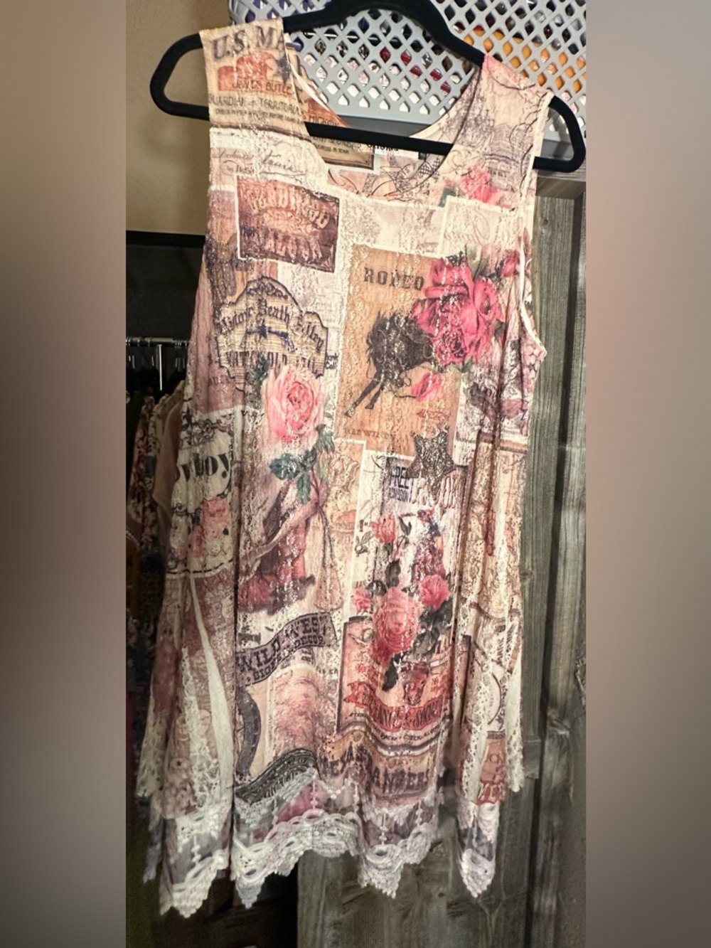 Vintage Floral Patchwork tank top and kimono in Blush Rose Rodeo theme. - Picture 7 of 7